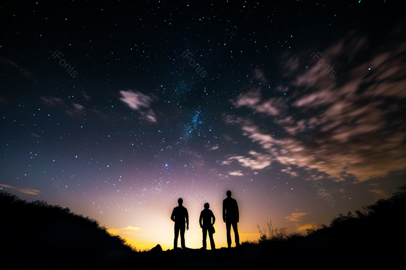 星空下的人们一起畅想未来和梦想人物剪影户外摄影,高清,摄影图,摄影图片,图片大全,摄影图免费下载